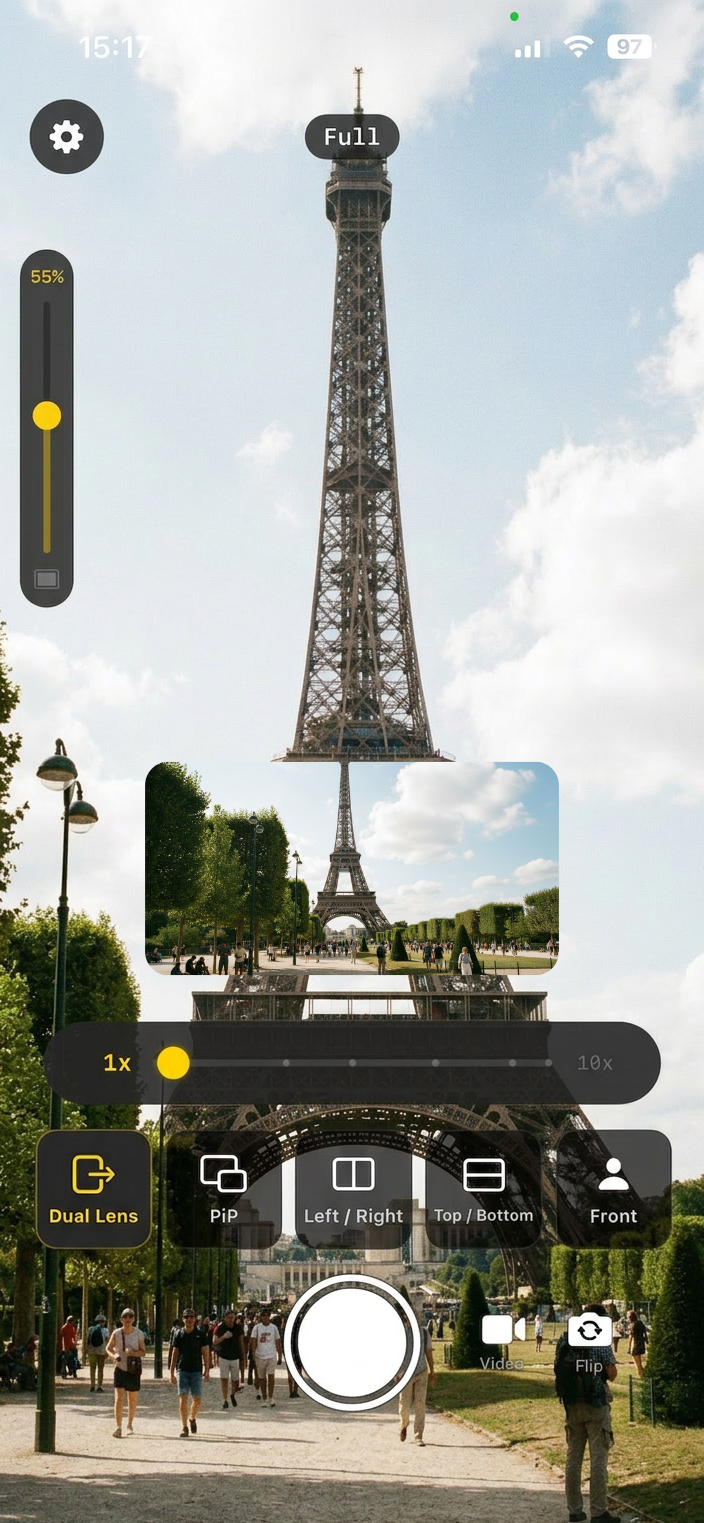DualCam Dual Lens mode — portrait and landscape from same camera