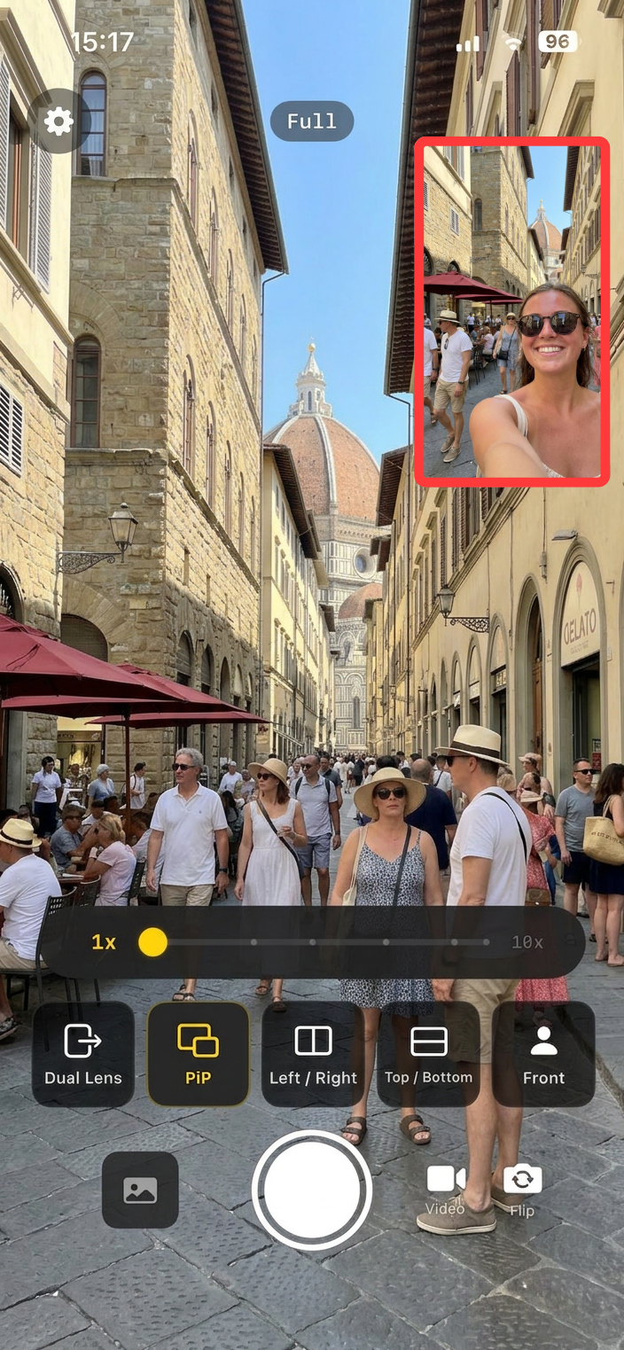 DualCam PiP mode — front camera overlay on back camera